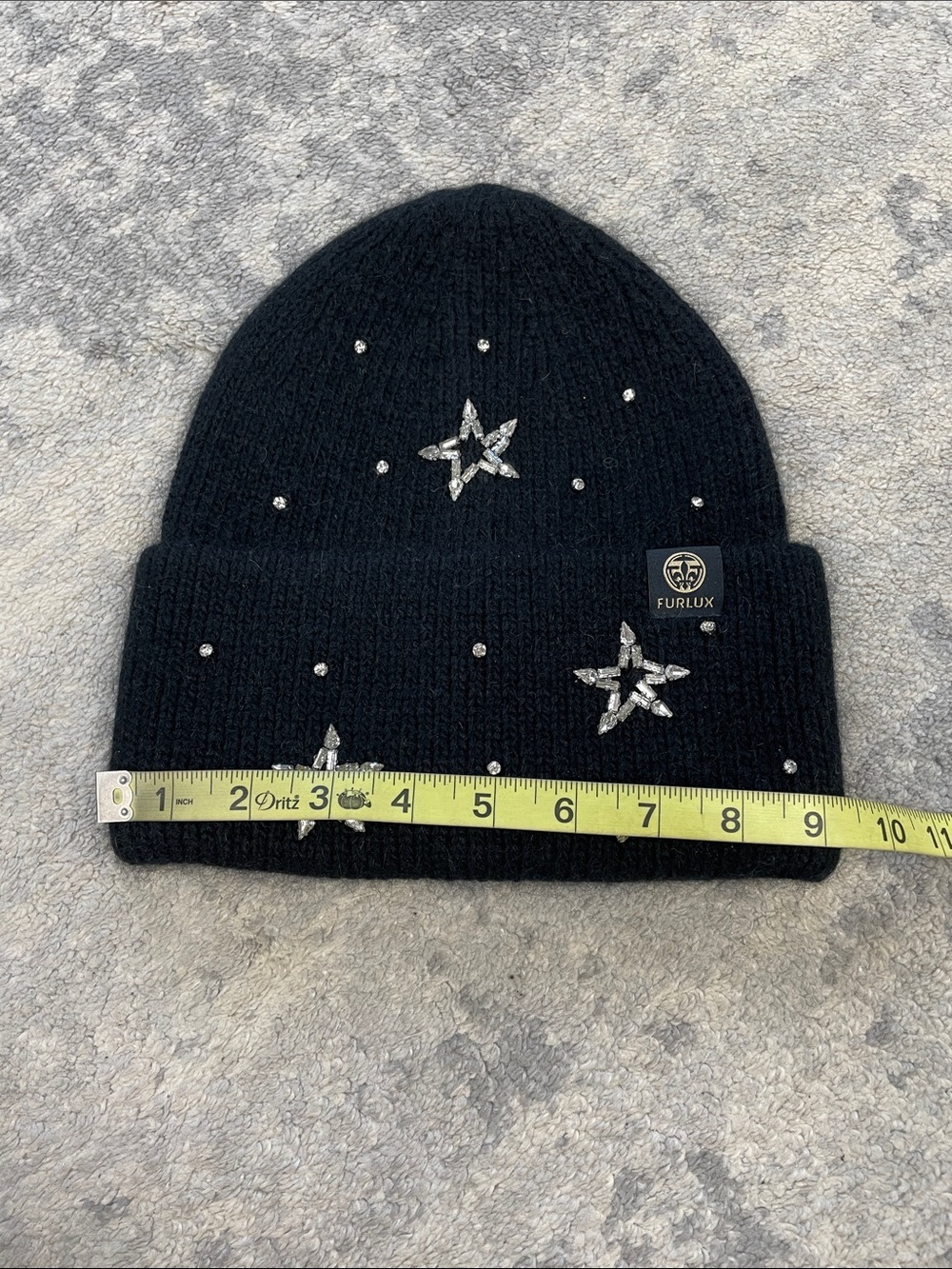 NWT Furlux C2391 Black Crystal Star Angora Nylon Knit Beanie Ski Hat - Picture 6 of 9